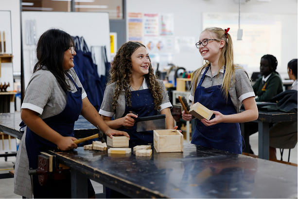 Female Students In Wood Tech Class Mackillop College